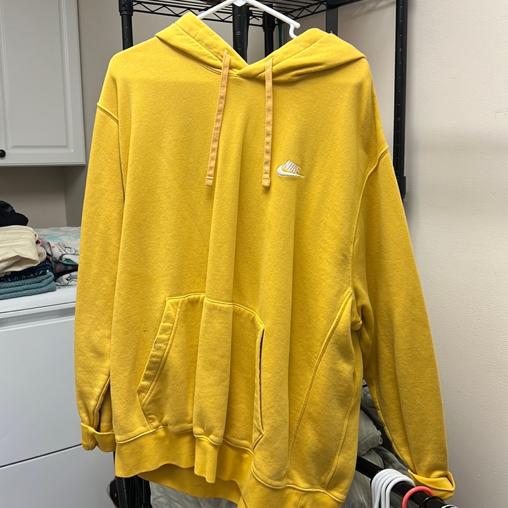 Men’s XL Nike Mustard Yellow Hoodie Sweatshirt with small stain on pocket